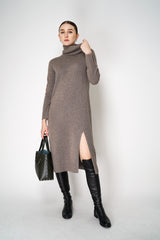 Tonet Cashmere Knit Dress with Detachable Neck in Dark Taupe Vancouver. Shop Online or in Store.