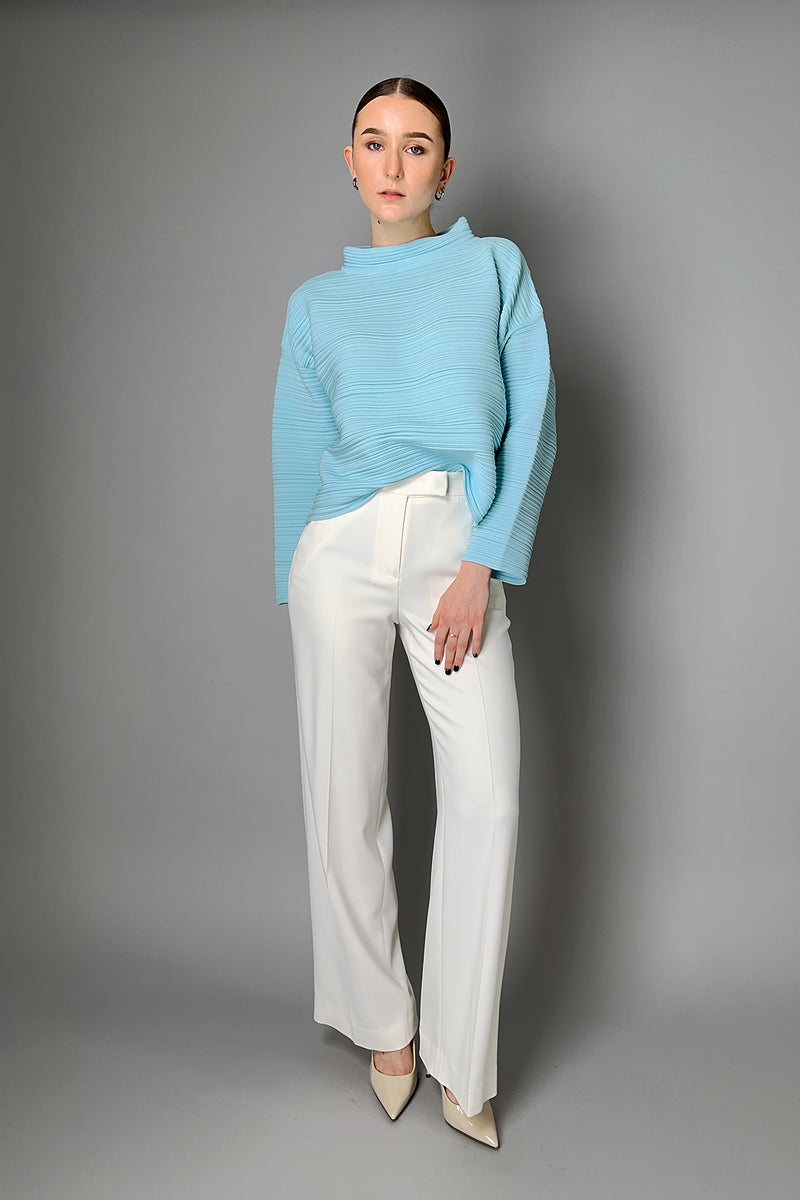 Pleats Please Issey Miyake Crepe Knit Top in Light Blue