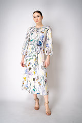 Dorothee Schumacher Printed Linen Midi Dress in White