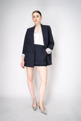 Lorena Antoniazzi Tropical Wool Pinstripe Double Breasted Blazer Jacket in Navy