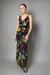 Fuzzi Stretch Tulle V-neck Multi-Colour Floral Print Dress- Ashia Mode- Vancouver, BC