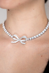 Self-Portrait Diamante Bow Tennis Choker in Silver