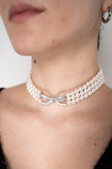 Self-Portrait Pearl Bow Choker in White