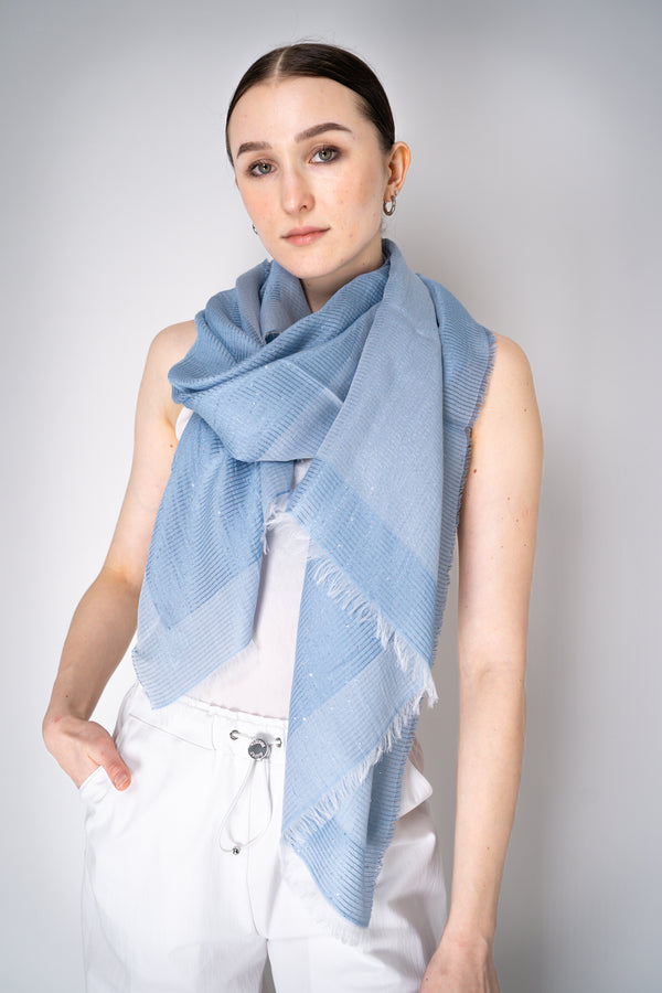 Lorena Antoniazzi Viscose Blend Satin Pinstripe Sequin Scarf in Light Blue