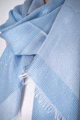 Lorena Antoniazzi Viscose Blend Satin Pinstripe Sequin Scarf in Light Blue