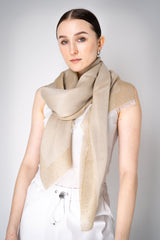 Lorena Antoniazzi Viscose Blend Satin Pinstripe Sequin Scarf in Beige