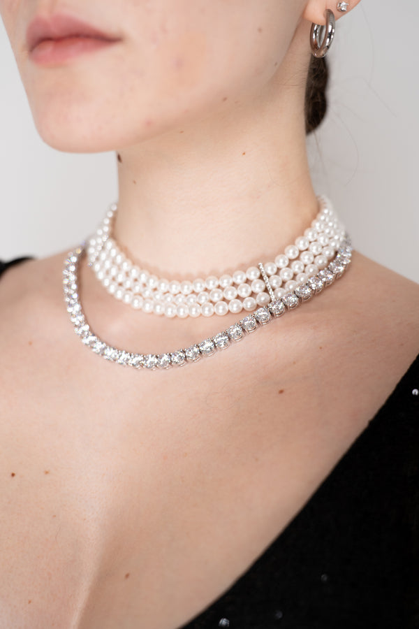 Self-Portrait Pearl Diamante Necklace