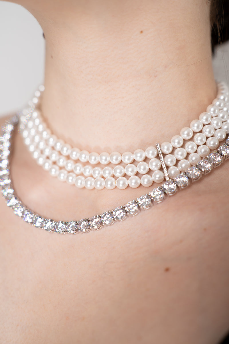 Self-Portrait Pearl Diamante Necklace