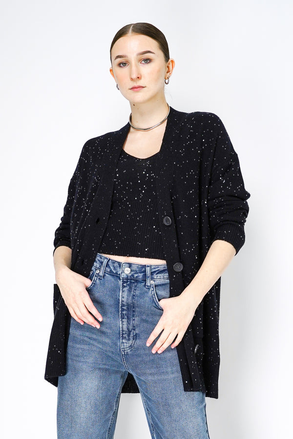 Lorena Antoniazzi Oversized Sequin Cashmere Blend Cardigan in Black