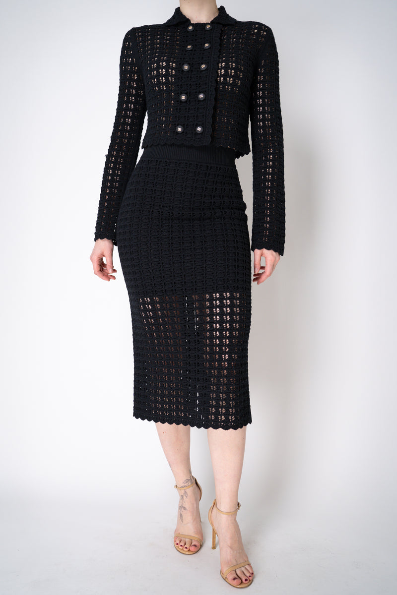 Dolce & Gabbana Stretch Crochet Pencil Skirt in Black