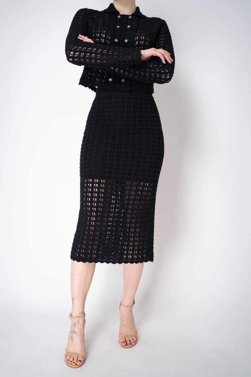 Dolce & Gabbana Stretch Crochet Pencil Skirt in Black