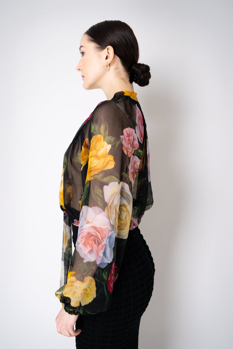 Dolce & Gabbana Silk Chiffon Floral Blouson Blouse