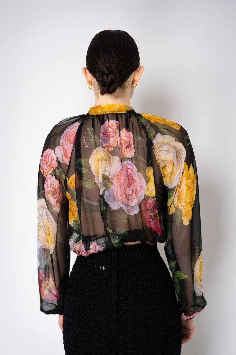 Dolce & Gabbana Silk Chiffon Floral Blouson Blouse