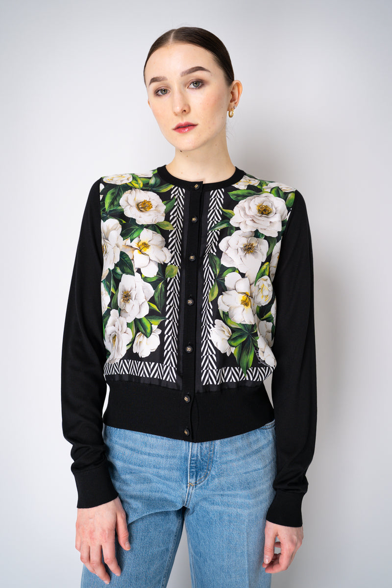 Dolce & Gabbana Silk Cardigan with Floral Jacquard Front