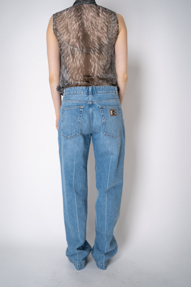 Dolce & Gabbana Loose Denim Jeans with Pressed Pleat