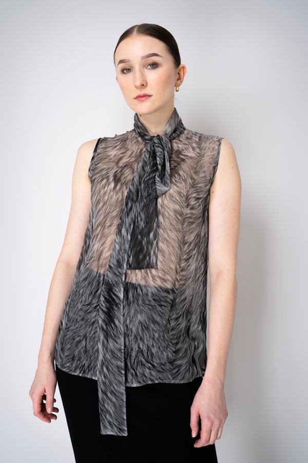 Dolce & Gabbana Fur Print Silk Chiffon Sleeveless Blouse