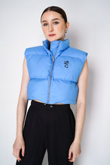 Moschino Jeans Cropped Padded Puffy Vest in Sky Blue