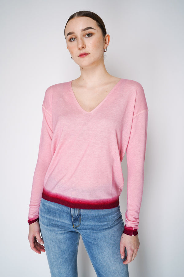 Dorothee Schumacher V-Neck Pullover with Gradient Hem in Pink Vancouver. Shop Online or in Store.