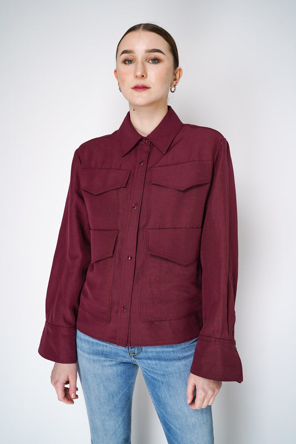 Dorothee Schumacher Technical Linen Shirt-Jacket in Burgundy