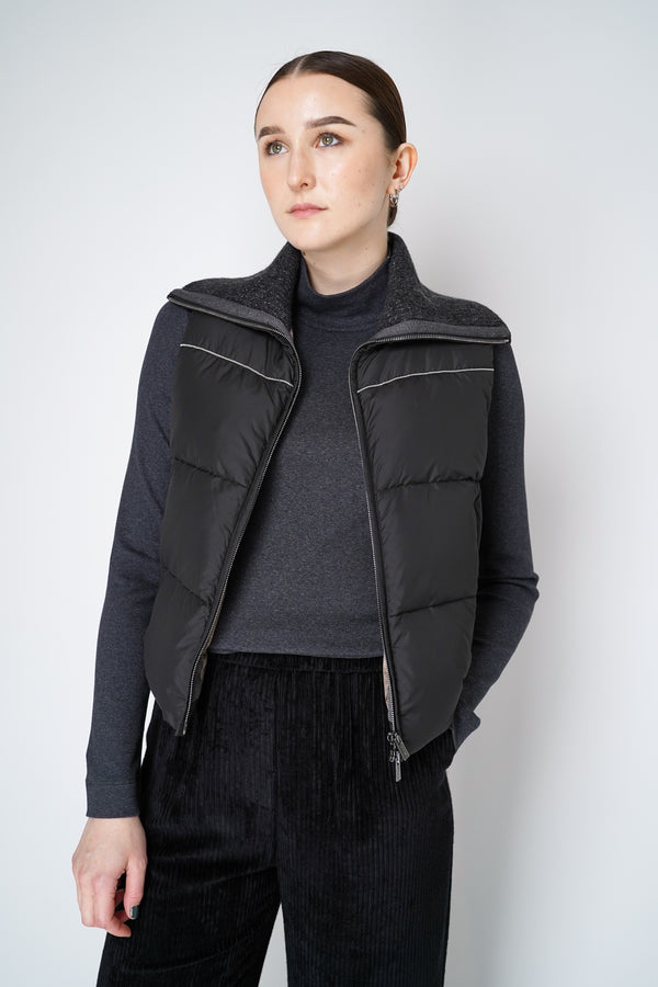 Peserico Padded Vest with Knitted Collar in Black