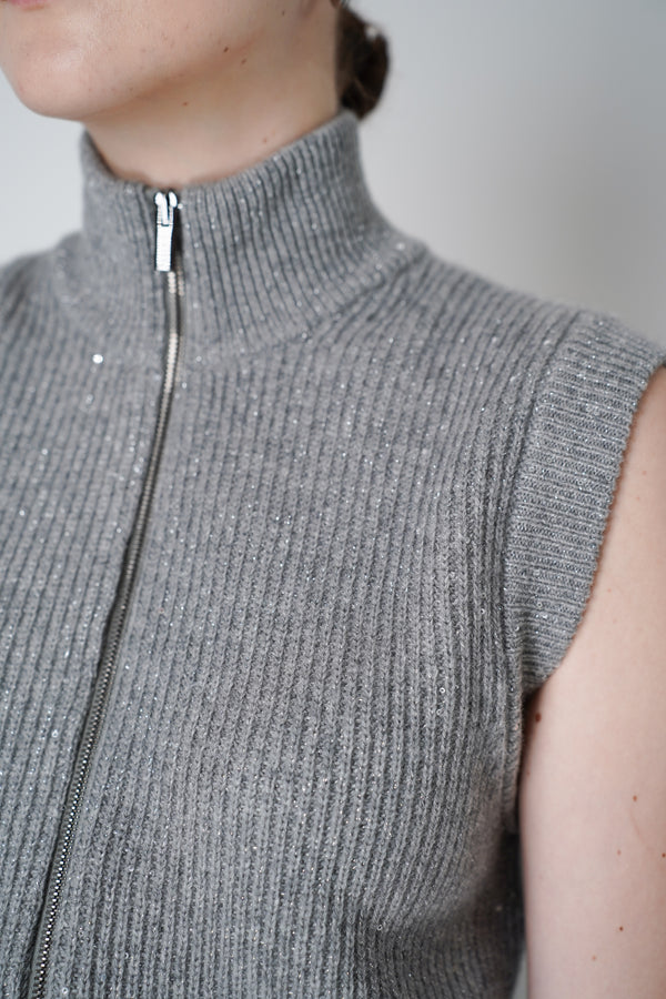 Peserico Knitted Cashmere Blend Vest with Sequin Details in Grey