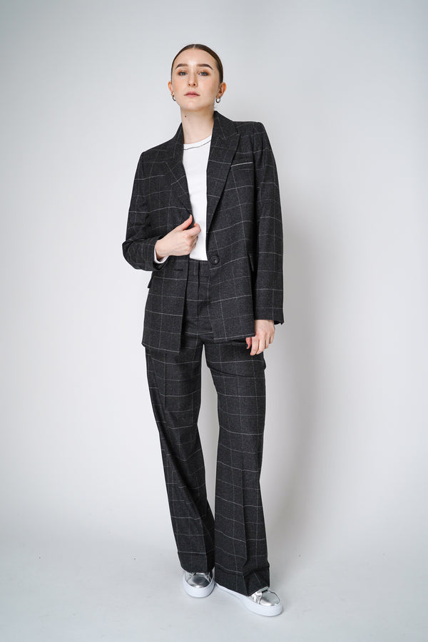 Peserico Plaid Wool Trousers with Lurex Plaid in Grey