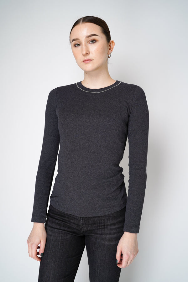 Peserico Jersey Long Sleeve Top in with Brilliant Beading in Grey