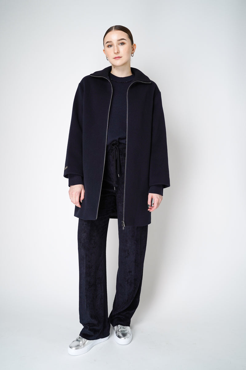 Peserico Cashmere and Wool Coat with Knitted Collar in Navy Vancouver. Shop Online or in Store.