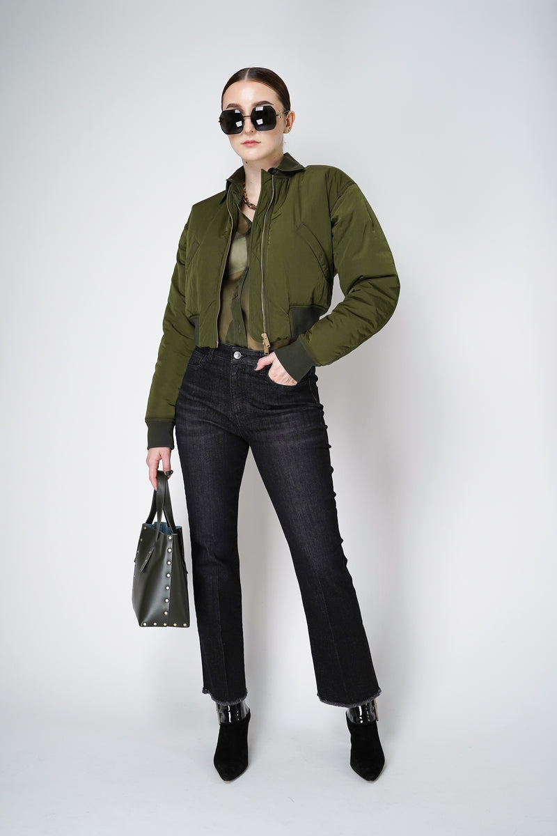 Fabiana Filippi Padded Cropped Bomber Jacket in Loden Green Vancouver. Shop Online or in Store.