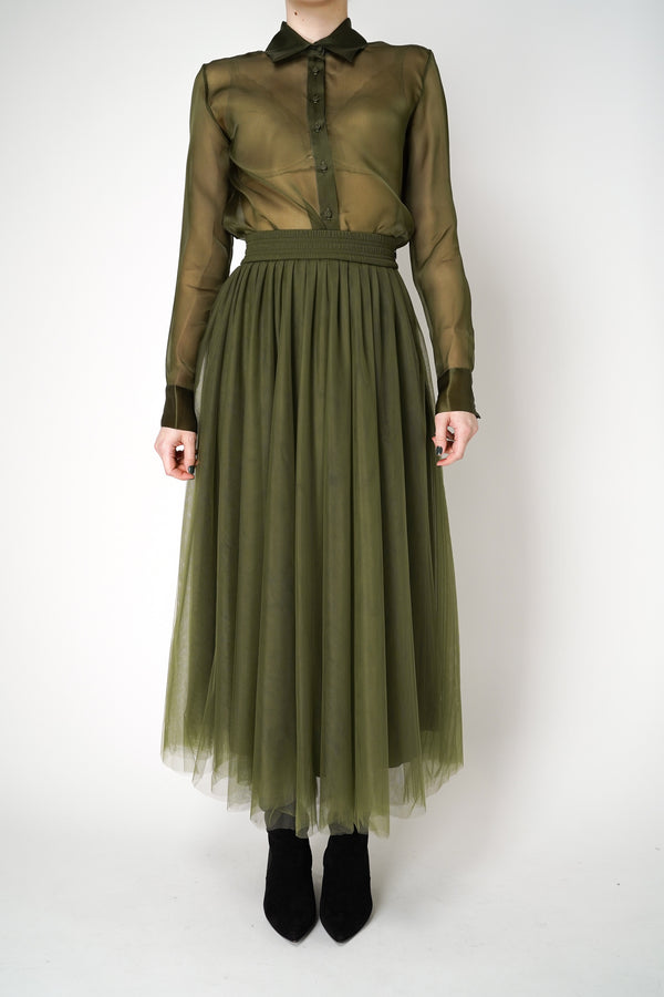 Fabiana Filippi Pleated Tulle Skirt in Loden Green