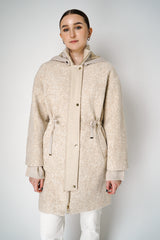 Lorena Antoniazzi Alpaca Wool Coat with Detachable Hood in Beige Melange Vancouver. Shop Online or in Store.