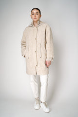 Lorena Antoniazzi Alpaca Wool Coat with Detachable Hood in Beige Melange Vancouver. Shop Online or in Store.