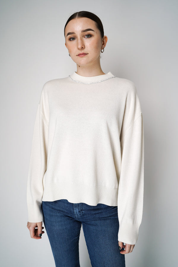Fabiana Filippi Cashmere Blend Knitted Pullover with Sequined Neckline in Off-White