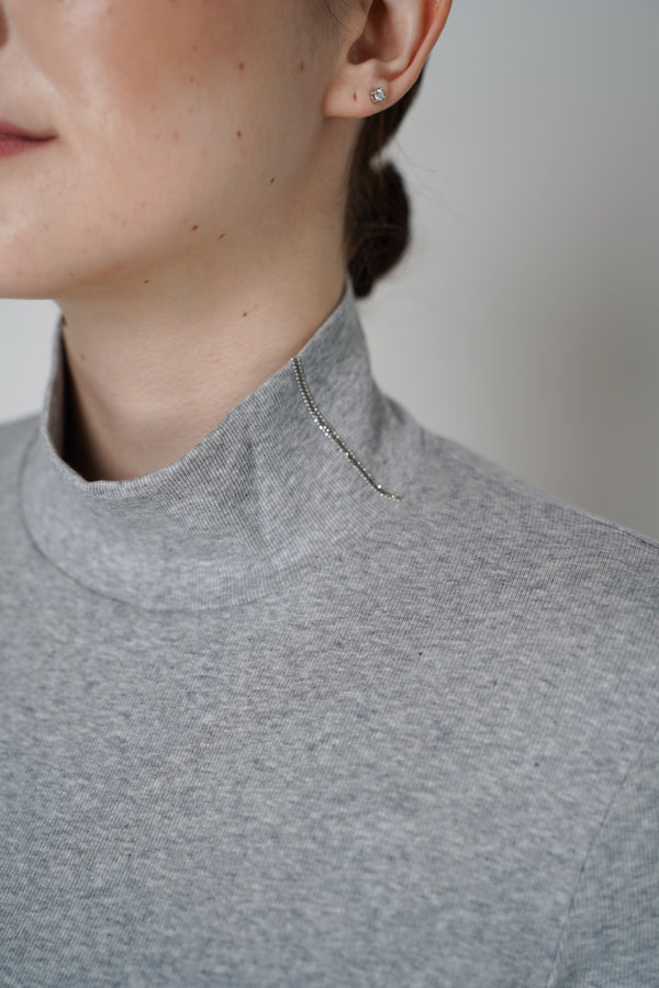 Peserico Mock Neck Jersey Knit Long Sleeve Top in Light Grey