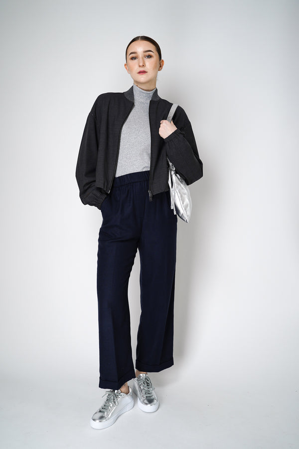 Peserico Pull-on Style Wool Blend Trousers in Navy