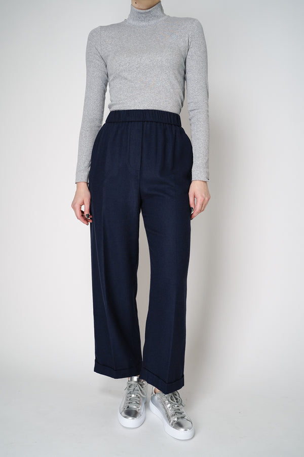 Peserico Pull-on Style Wool Blend Trousers in Navy