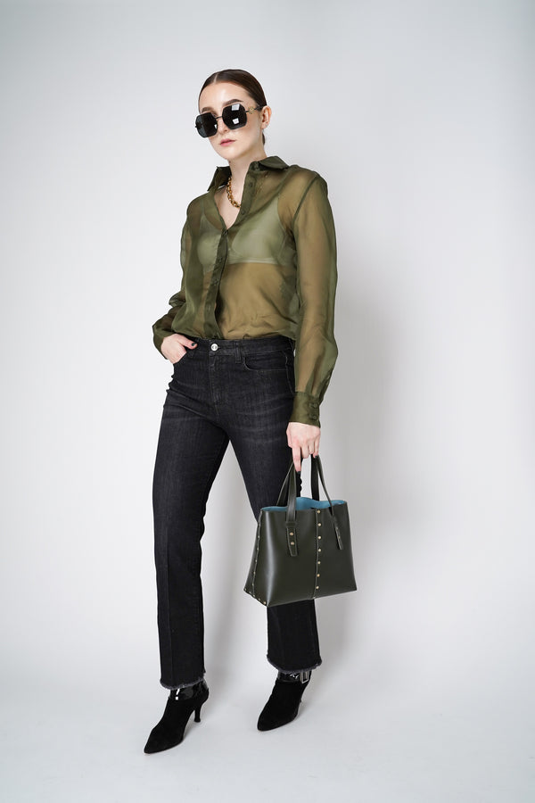 Fabiana Filippi Silk Organza Button-Up Blouse in Loden Green Vancouver. Shop Online or in Store.