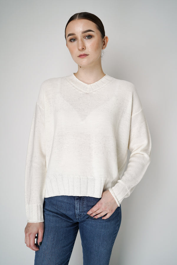 Lorena Antoniazzi Knitted Pullover with Sequined Stripes in Off-White