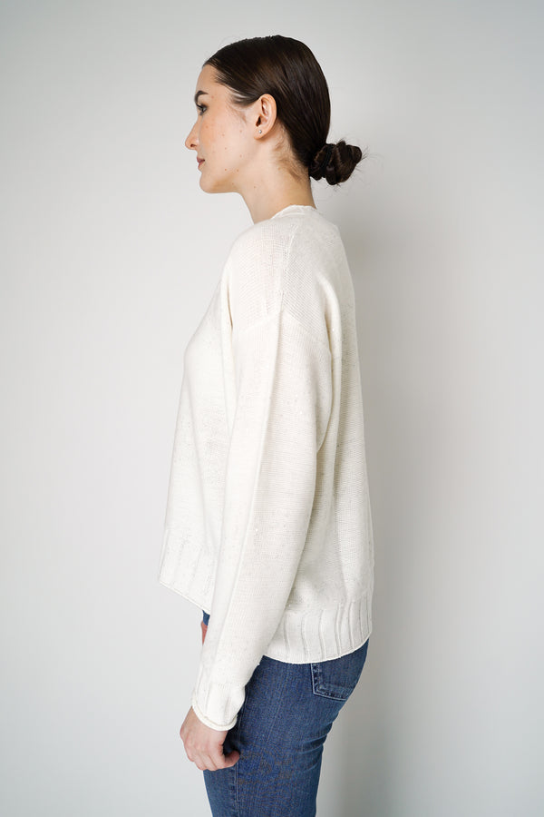 Lorena Antoniazzi Knitted Pullover with Sequined Stripes in Off-White