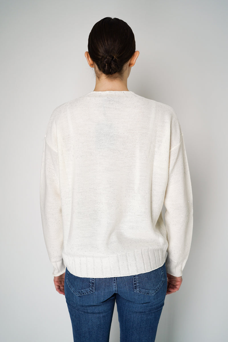 Lorena Antoniazzi Knitted Pullover with Sequined Stripes in Off-White Vancouver. Shop Online or in Store.