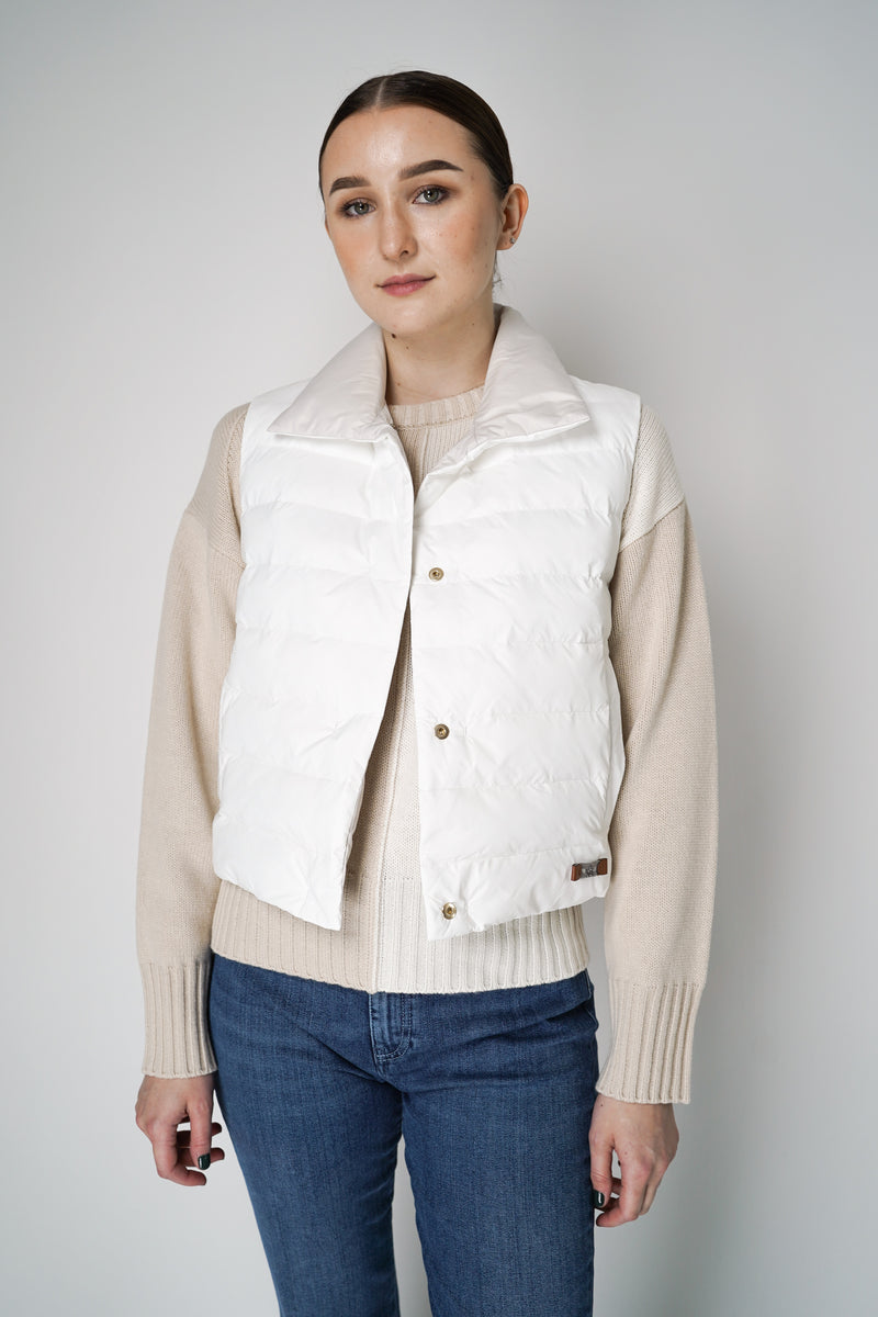 Lorena Antoniazzi Padded Vest with Knitted Collar Patch in Off-White Vancouver. Shop Online or in Store.