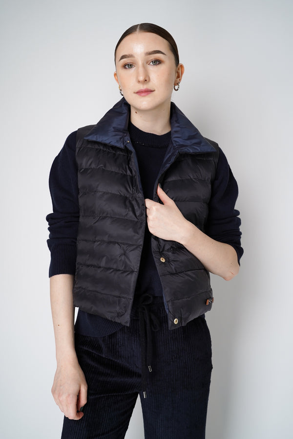 Lorena Antoniazzi Padded Vest with Knitted Collar Patch in Black and Navy