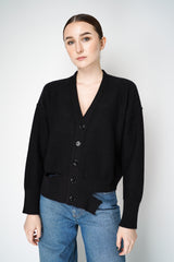 MM6 Distressed Slouchy V-Neck Cardigan in Black Vancouver. Shop Online or in Store.