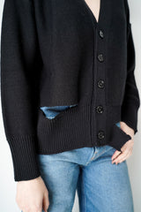 MM6 Distressed Slouchy V-Neck Cardigan in Black Vancouver. Shop Online or in Store.