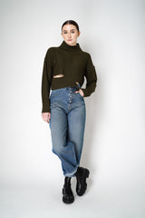 MM6 Distressed Cropped Funnel Neck Sweater in Khaki Vancouver. Shop Online or in Store. 