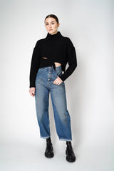 MM6 Distressed Cropped Funnel Neck Sweater in Black Vancouver. Shop Online or in Store.