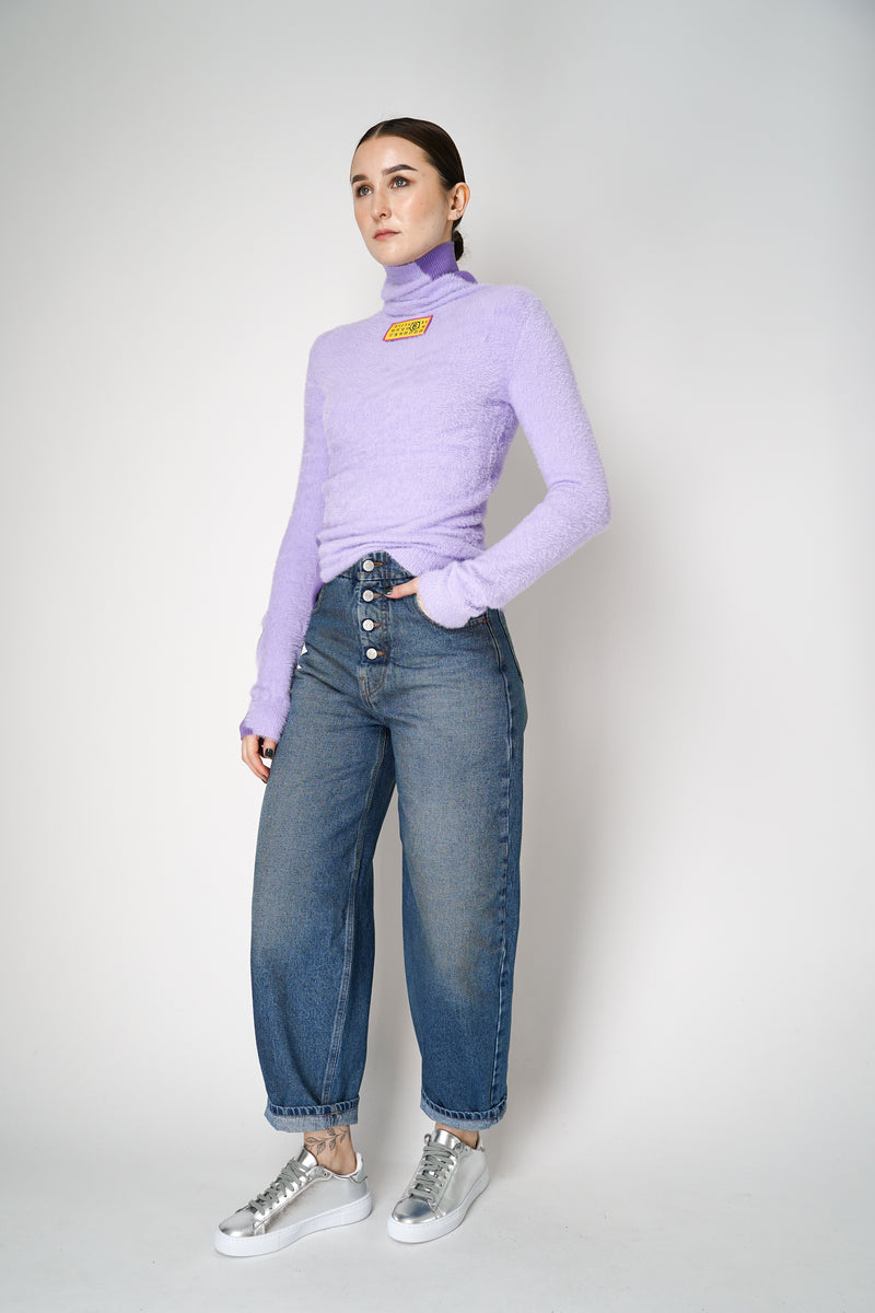 MM6 Soft Fuzzy Turtleneck Pullover with Knitted Patches in Purple Vancouver. Shop Online or in Store.