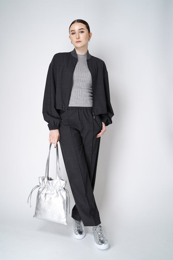 Fabiana Filippi Filo Diamante Merino Wool Trousers with Brilliant Beading Details in Grey