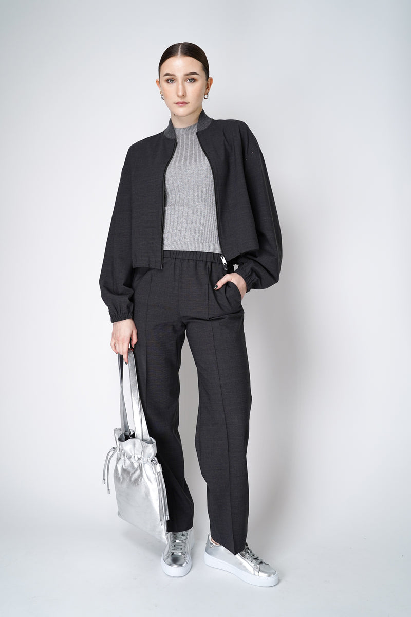 Fabiana Filippi Filo Diamante Merino Wool Bomber Jacket in Grey Melange Vancouver. Shop Online or in Store.