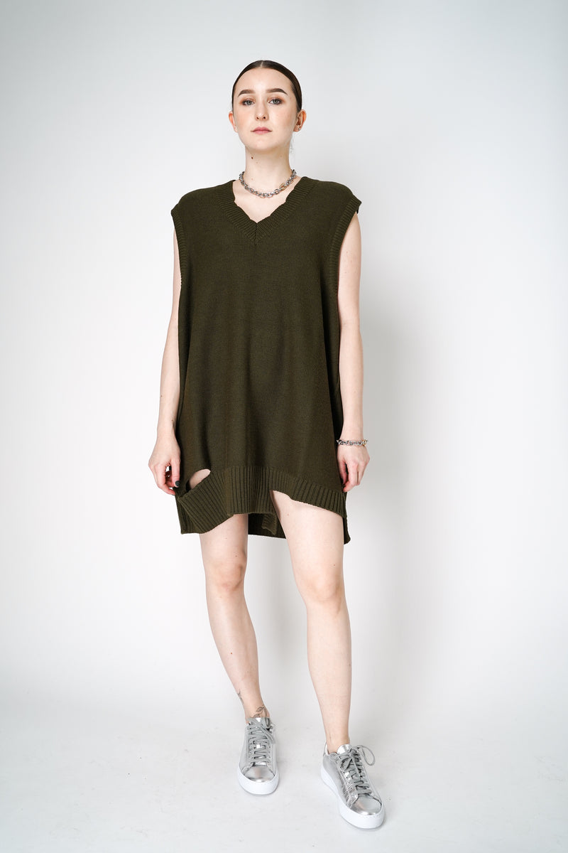 MM6 Midi Vest Dress with Distressed Accents in Kaki Vancouver. Shop Online or in Store.